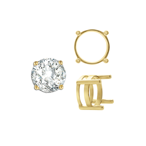 ITI NYC Four Prong Round Flat Wire Basket Settings in 14K Gold (2.00 mm - 9.25 mm)