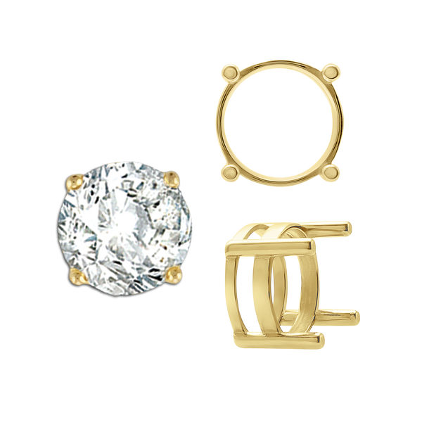 ITI NYC Four Prong Round Flat Wire Basket Settings in 14K Gold (2.00 mm - 9.25 mm)