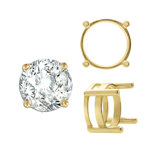 ITI NYC Four Prong Round Flat Wire Basket Settings in 14K Gold (2.00 mm - 9.25 mm)