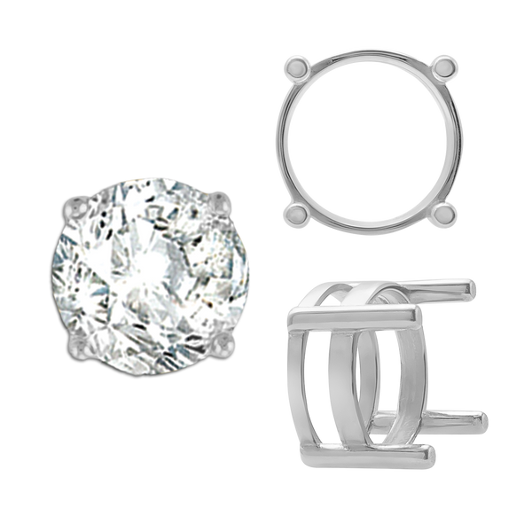 ITI NYC Four Prong Round Flat Wire Basket Settings in Sterling Silver (2.00 mm - 9.25 mm)