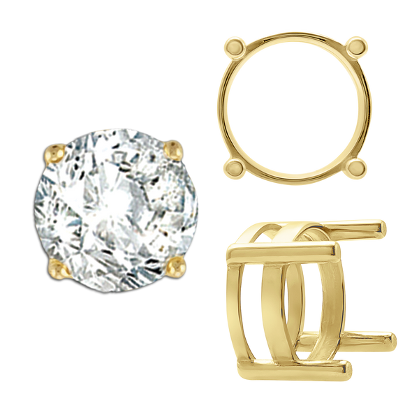 ITI NYC Four Prong Round Flat Wire Basket Settings in 14K Gold (2.00 mm - 9.25 mm)