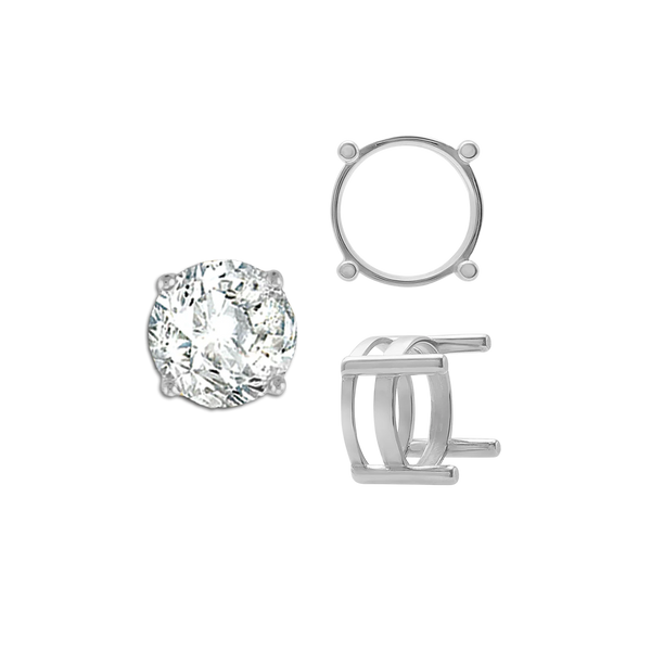 ITI NYC Four Prong Round Flat Wire Basket Settings in Sterling Silver (2.00 mm - 9.25 mm)