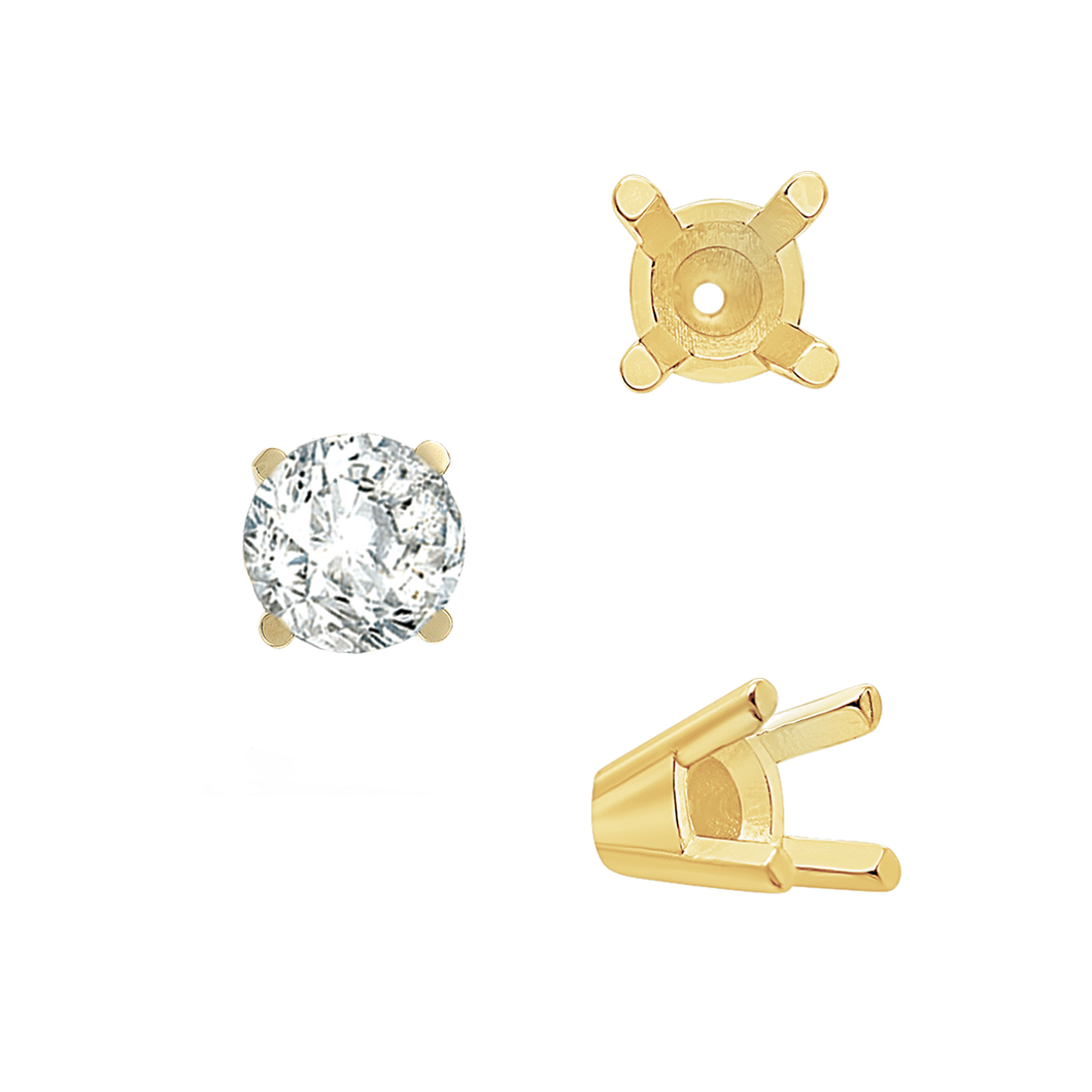 ITI NYC Four Prong Round Solid Base Settings in 18K Gold (4.00 mm - 8.00 mm)