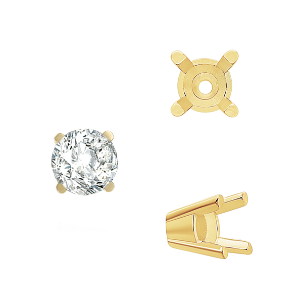 ITI NYC Four Prong Round Solid Base Settings in 14K Gold (4.00 mm - 8.00 mm)