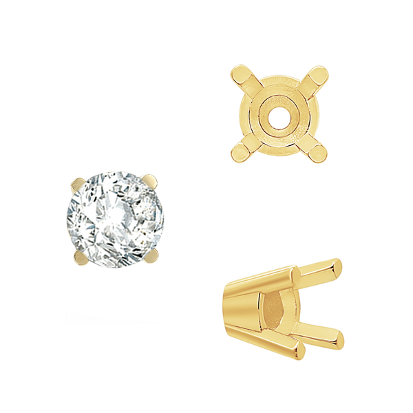ITI NYC Four Prong Round Solid Base Settings in 14K Gold (4.00 mm - 8.00 mm)