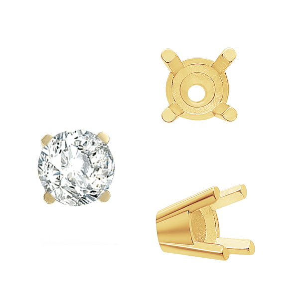ITI NYC Four Prong Round Solid Base Settings in 18K Gold (4.00 mm - 8.00 mm)
