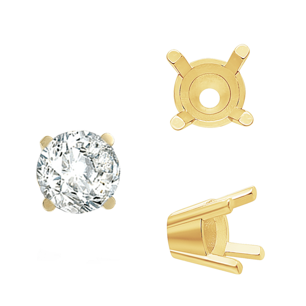 ITI NYC Four Prong Round Solid Base Settings in 14K Gold (4.00 mm - 8.00 mm)
