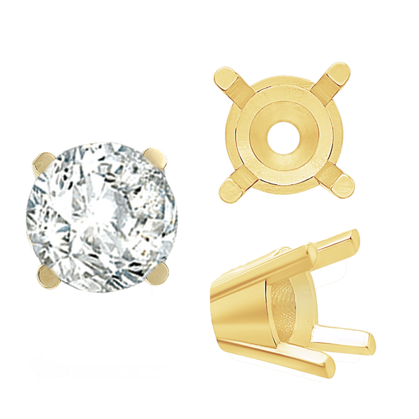 ITI NYC Four Prong Round Solid Base Settings in 14K Gold (4.00 mm - 8.00 mm)