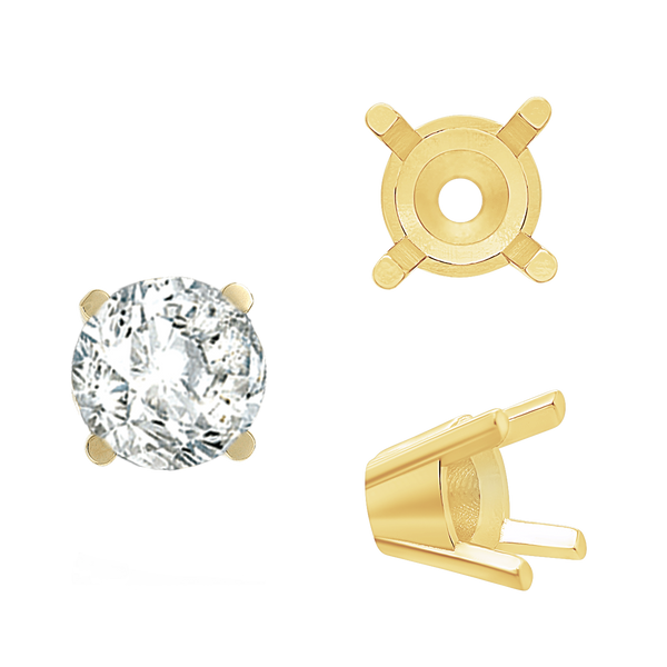 ITI NYC Four Prong Round Solid Base Settings in 14K Gold (4.00 mm - 8.00 mm)