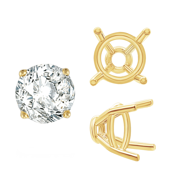 ITI NYC Four Prong Round Tapered Base Wire Basket Settings in 14K Gold (4.00 mm - 9.00 mm)