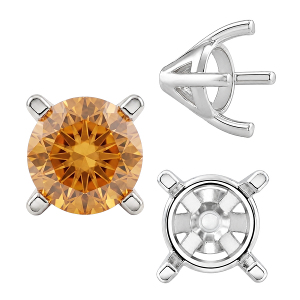 ITI NYC Four Prong Round Tapered Solitaire Settings in Sterling Silver (4.00 mm - 10.00 mm)