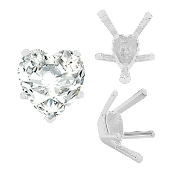 ITI NYC V-End Heart Shape Solitaire Settings in Sterling Silver (4.00 x 4.00 mm - 11.50 x 10.25 mm)