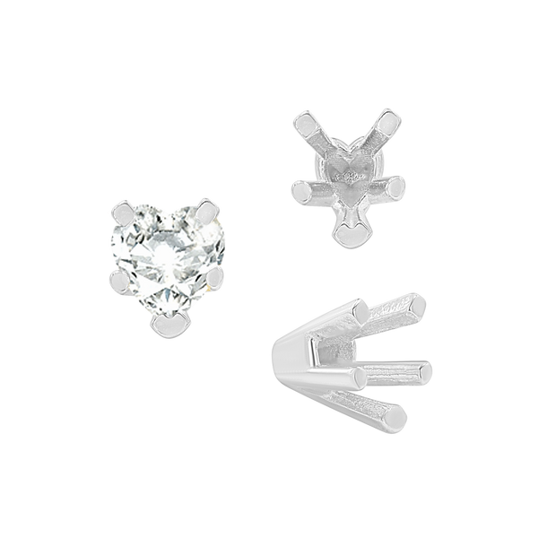 ITI NYC V-End Heart Shape Solitaire Settings in Sterling Silver (4.00 x 4.00 mm - 9.00 x 9.00 mm)