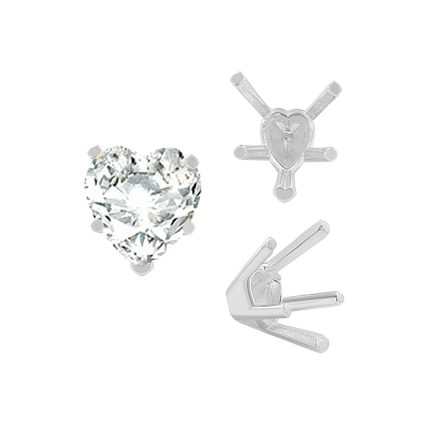 ITI NYC V-End Heart Shape Solitaire Settings in Sterling Silver (4.00 x 4.00 mm - 11.50 x 10.25 mm)