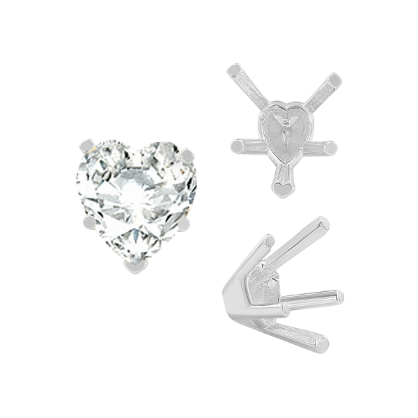 ITI NYC V-End Heart Shape Solitaire Settings in Sterling Silver (4.00 x 4.00 mm - 11.50 x 10.25 mm)
