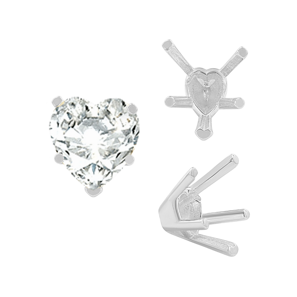 ITI NYC V-End Heart Shape Solitaire Settings in Sterling Silver (4.00 x 4.00 mm - 9.00 x 9.00 mm)