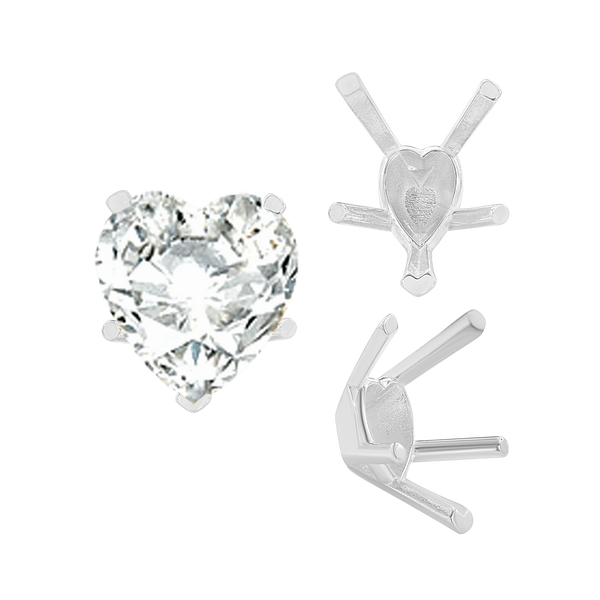ITI NYC V-End Heart Shape Solitaire Settings in Sterling Silver (4.00 x 4.00 mm - 11.50 x 10.25 mm)