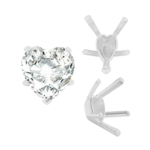 ITI NYC V-End Heart Shape Solitaire Settings in Sterling Silver (4.00 x 4.00 mm - 9.00 x 9.00 mm)