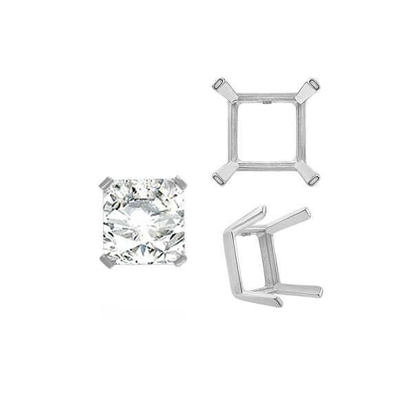 ITI NYC Four Prong Square Single Wire Settings in 14K Gold (3.00 mm - 15.00 mm)