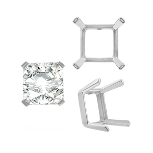 ITI NYC Four Prong Square Single Wire Settings in Sterling Silver (3.00 mm - 15.00 mm)