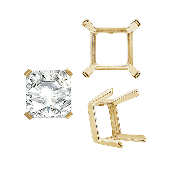 ITI NYC Four Prong Square Single Wire Settings in 14K Gold (3.00 mm - 15.00 mm)