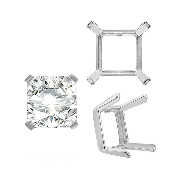 ITI NYC Four Prong Square Single Wire Settings in Sterling Silver (3.00 mm - 15.00 mm)