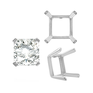 ITI NYC Four Prong Square Single Wire Settings in Sterling Silver (3.00 mm - 15.00 mm)