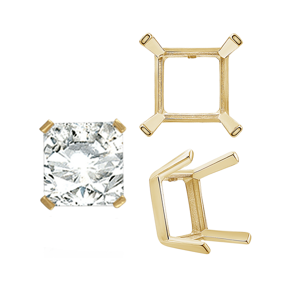 ITI NYC Four Prong Square Single Wire Settings in 14K Gold (3.00 mm - 15.00 mm)