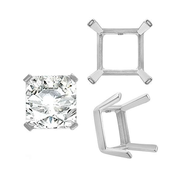 ITI NYC Four Prong Square Single Wire Settings in Sterling Silver (3.00 mm - 15.00 mm)
