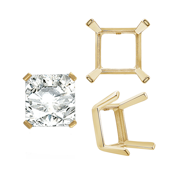 ITI NYC Four Prong Square Single Wire Settings in 14K Gold (3.00 mm - 15.00 mm)