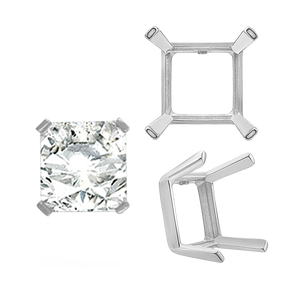 ITI NYC Four Prong Square Single Wire Settings in Sterling Silver (3.00 mm - 15.00 mm)