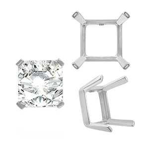 ITI NYC Four Prong Square Single Wire Settings in Sterling Silver (3.00 mm - 15.00 mm)