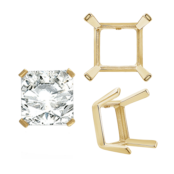 ITI NYC Four Prong Square Single Wire Settings in 14K Gold (3.00 mm - 15.00 mm)