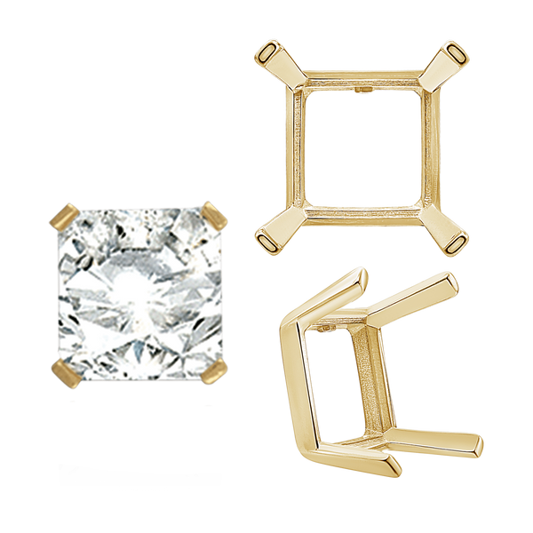 ITI NYC Four Prong Square Single Wire Settings in 14K Gold (3.00 mm - 15.00 mm)