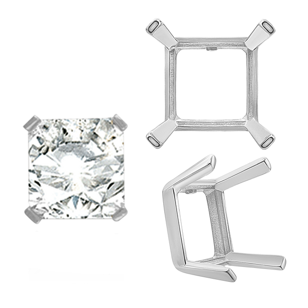 ITI NYC Four Prong Square Single Wire Settings in Sterling Silver (3.00 mm - 15.00 mm)