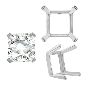 ITI NYC Four Prong Square Single Wire Settings in Sterling Silver (3.00 mm - 15.00 mm)