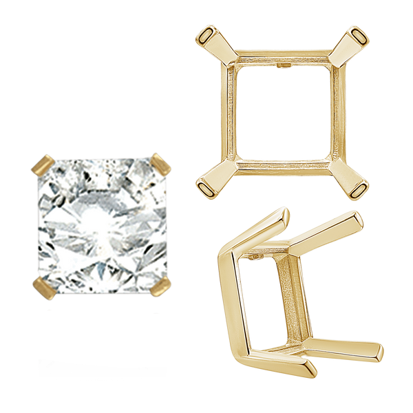 ITI NYC Four Prong Square Single Wire Settings in 14K Gold (3.00 mm - 15.00 mm)