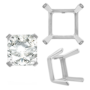 ITI NYC Four Prong Square Single Wire Settings in Sterling Silver (3.0 mm - 11.5 mm)
