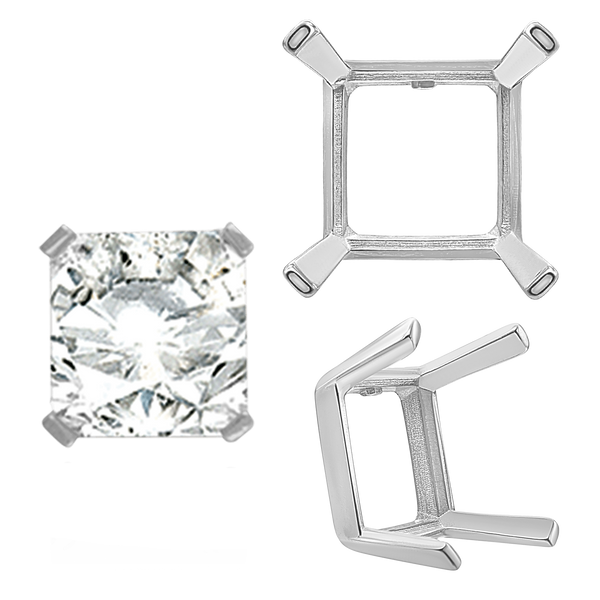 ITI NYC Four Prong Square Single Wire Settings in Sterling Silver (3.00 mm - 15.00 mm)