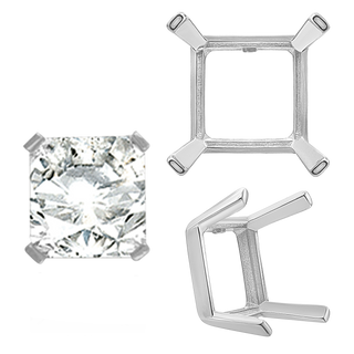 ITI NYC Four Prong Square Single Wire Settings in Sterling Silver (3.00 mm - 15.00 mm)
