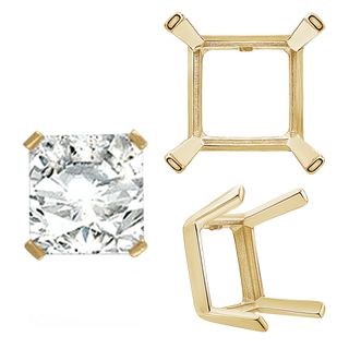 ITI NYC Four Prong Square Single Wire Settings in 14K Gold (3.00 mm - 15.00 mm)