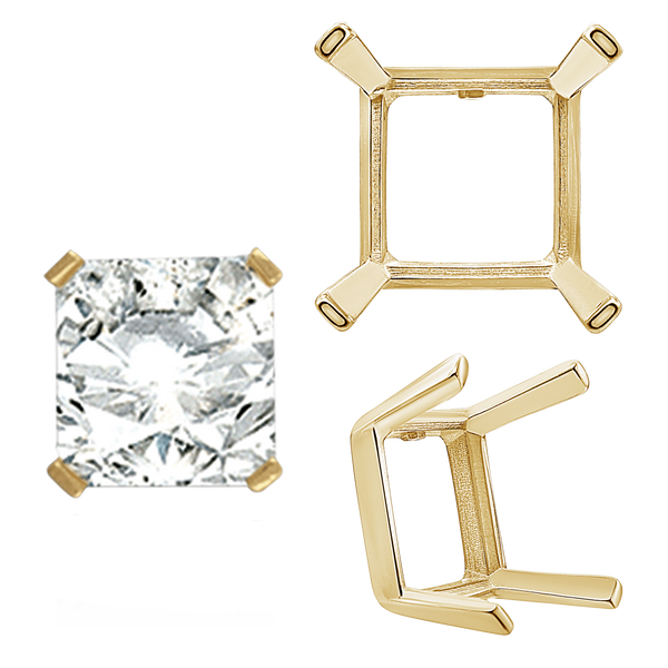 ITI NYC Four Prong Square Single Wire Settings in 14K Gold (3.00 mm - 15.00 mm)