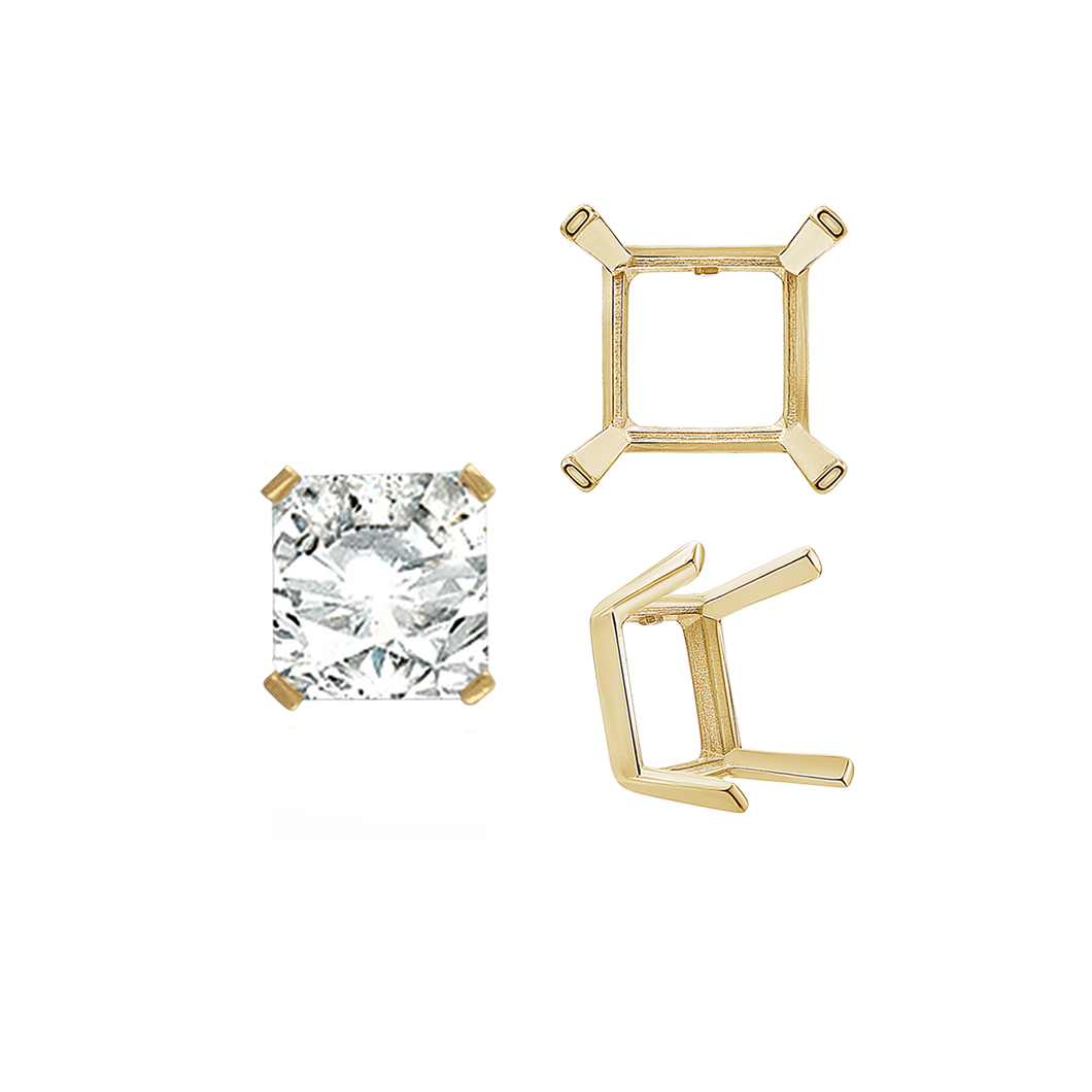 ITI NYC Four Prong Square Single Wire Settings in 14K Gold (3.00 mm - 15.00 mm)