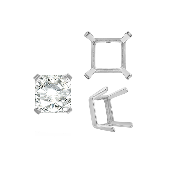 ITI NYC Four Prong Square Single Wire Settings in Sterling Silver (3.00 mm - 15.00 mm)