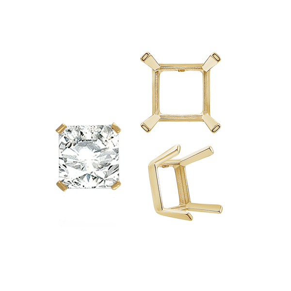 ITI NYC Four Prong Square Single Wire Settings in 14K Gold (3.00 mm - 15.00 mm)
