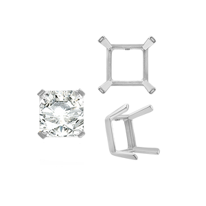 ITI NYC Four Prong Square Single Wire Settings in Sterling Silver (3.00 mm - 15.00 mm)