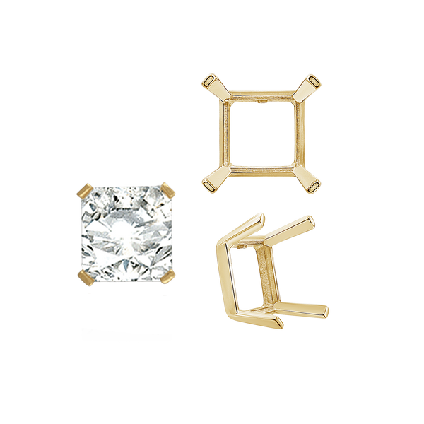 ITI NYC Four Prong Square Single Wire Settings in 14K Gold (3.00 mm - 15.00 mm)