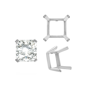 ITI NYC Four Prong Square Single Wire Settings in Sterling Silver (3.00 mm - 15.00 mm)