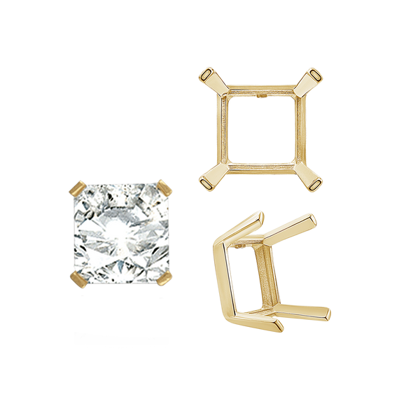 ITI NYC Four Prong Square Single Wire Settings in 14K Gold (3.00 mm - 15.00 mm)
