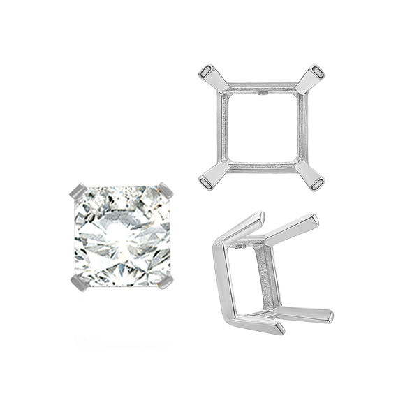 ITI NYC Four Prong Square Single Wire Settings in Sterling Silver (3.00 mm - 15.00 mm)